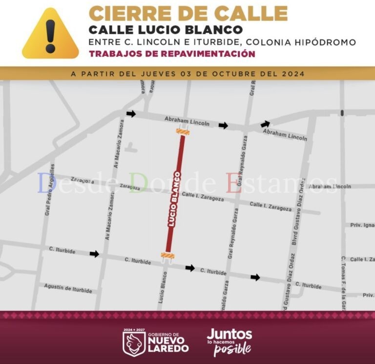 Anuncian cierre de vialidad por trabajos de pavimentación en colonia Hipódromo