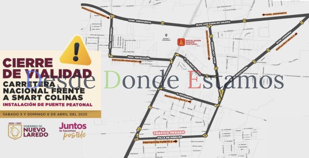 Cerrarán tramo de carretera nacional por instalación de puente peatonal