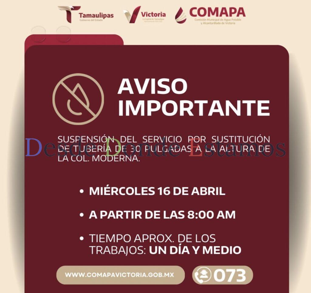 Anuncia COMAPA megacorte de agua por 48 horas