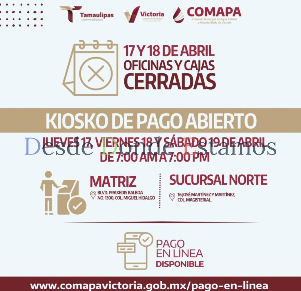 COMAPA informa cierre temporal de oficinas por Semana Santa