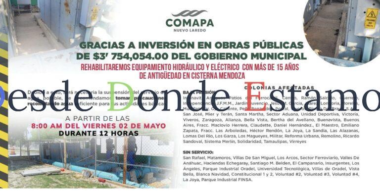 Rehabilitarà COMAPA equipos hidráulicos y eléctricos en cisterna Mendoza