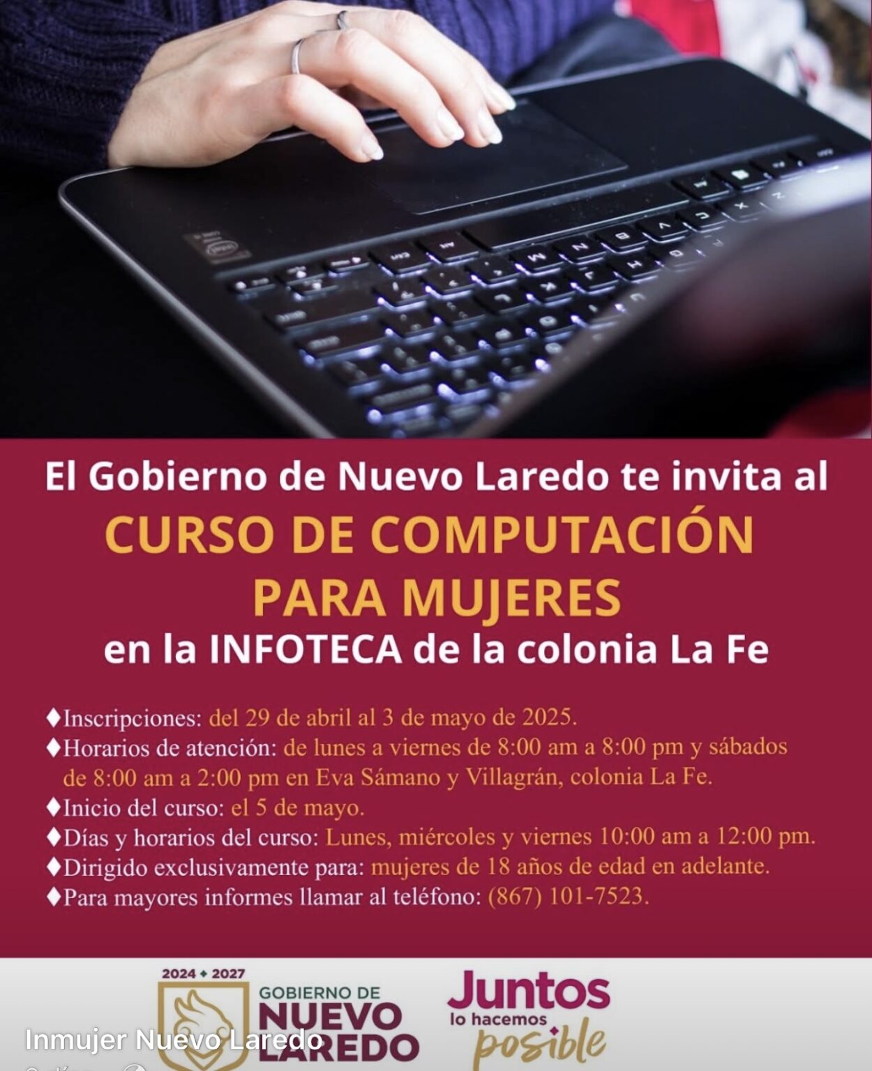 Invitan a inscribirse a curso de computación para mujeres