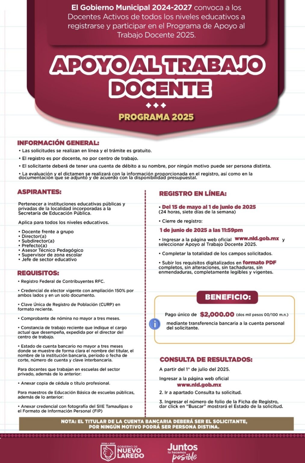 Mantienen abierto registro para programa de “Apoyo al trabajo docente”