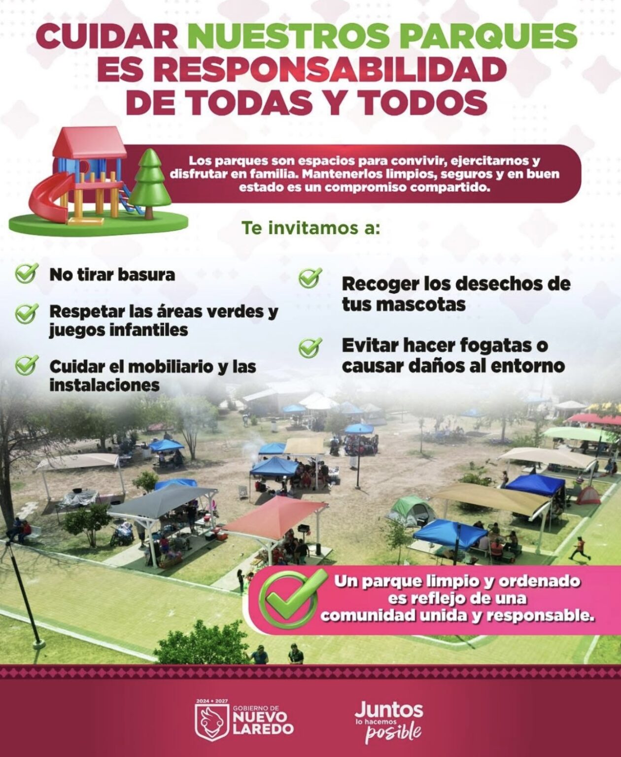 Invitan a conservar y proteger los parques públicos