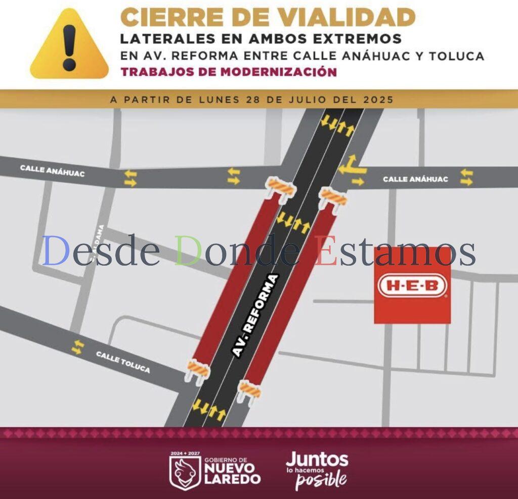 Cierran por modernización laterales de Avenida Reforma