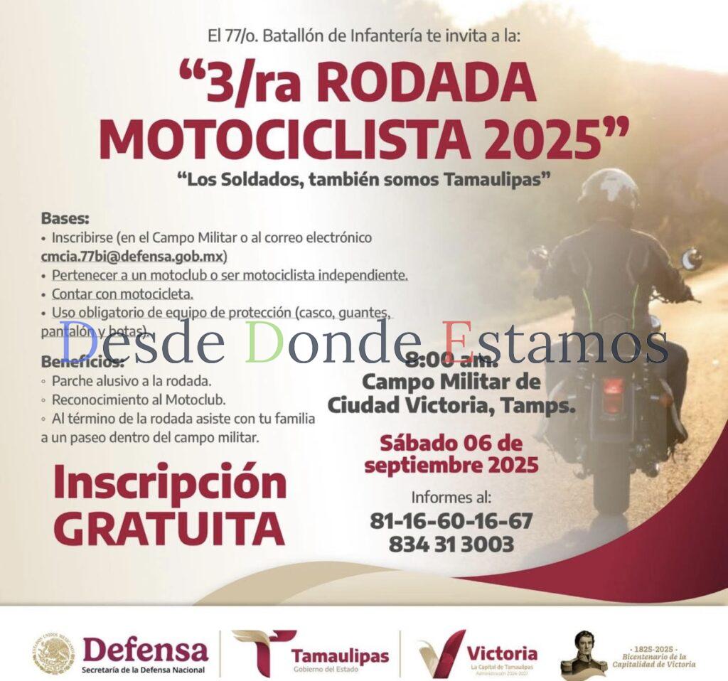 Invita SEDENA a Tercera Rodada Motociclista en Victoria