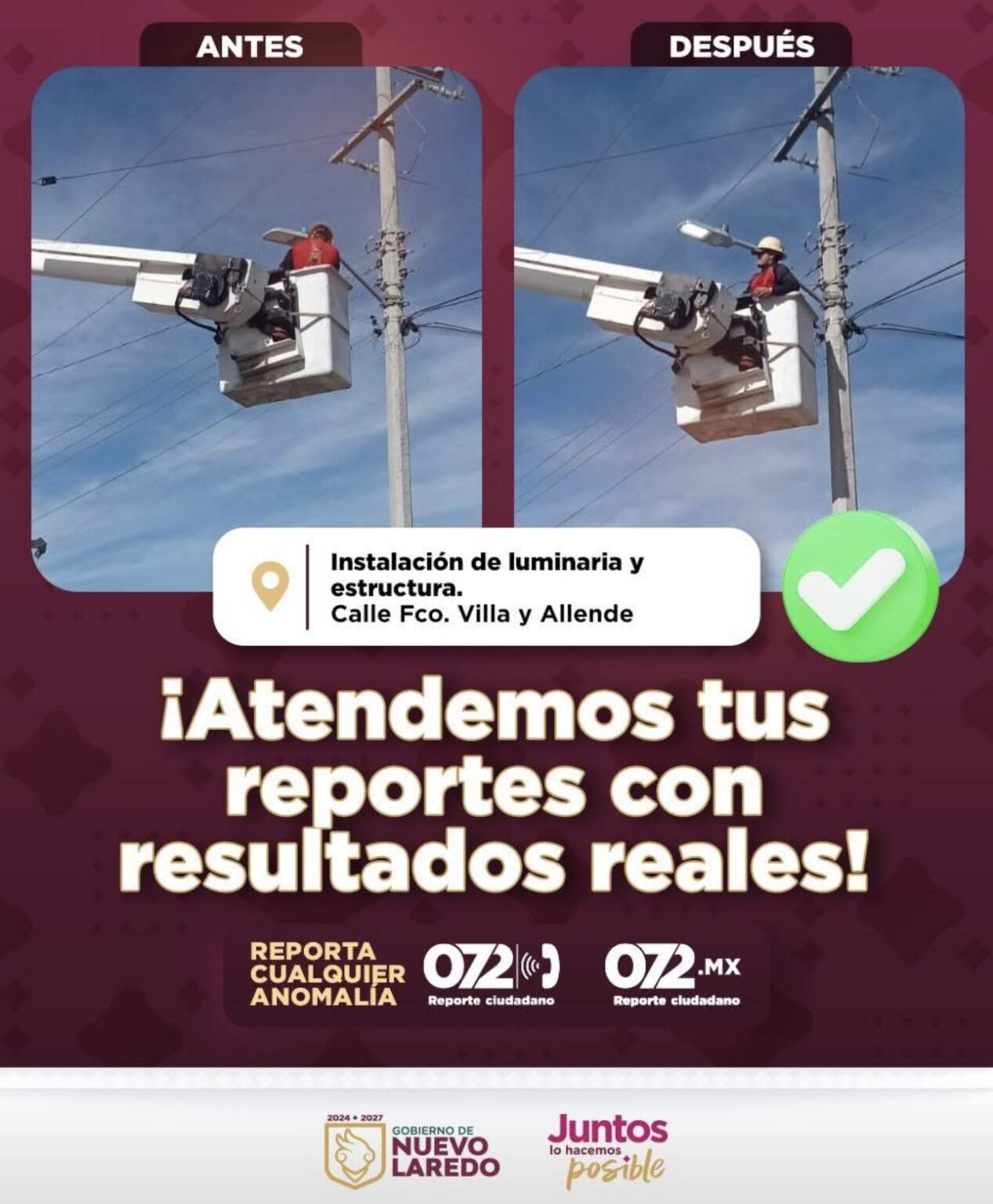 Atiende Servicios Públicos Primarios reporte en alumbrado público