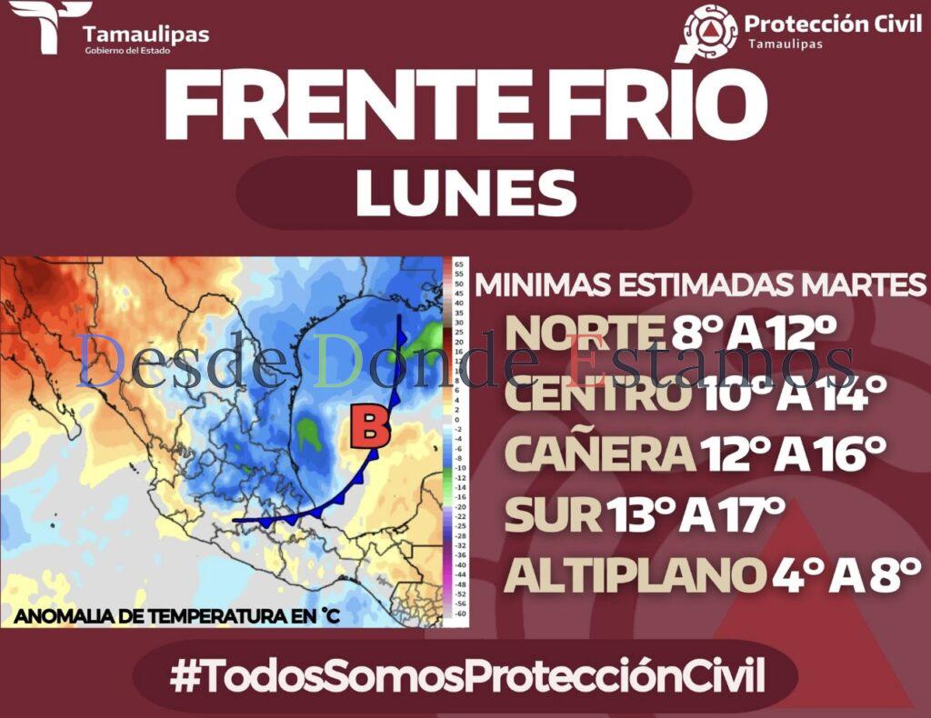 Anuncian frente frío 19; Lluvias y bajas temperaturas para este lunes
