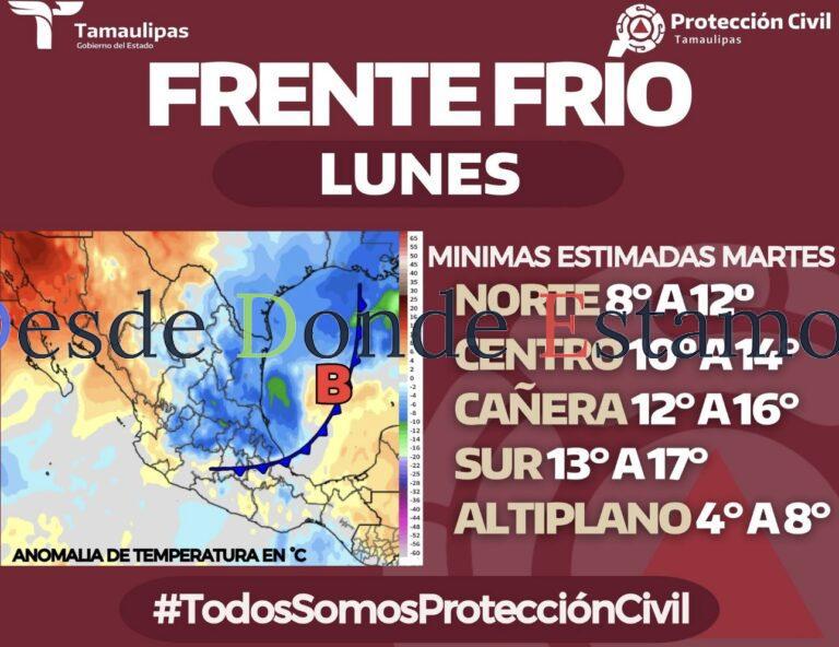 Anuncian frente frío 19; Lluvias y bajas temperaturas para este lunes
