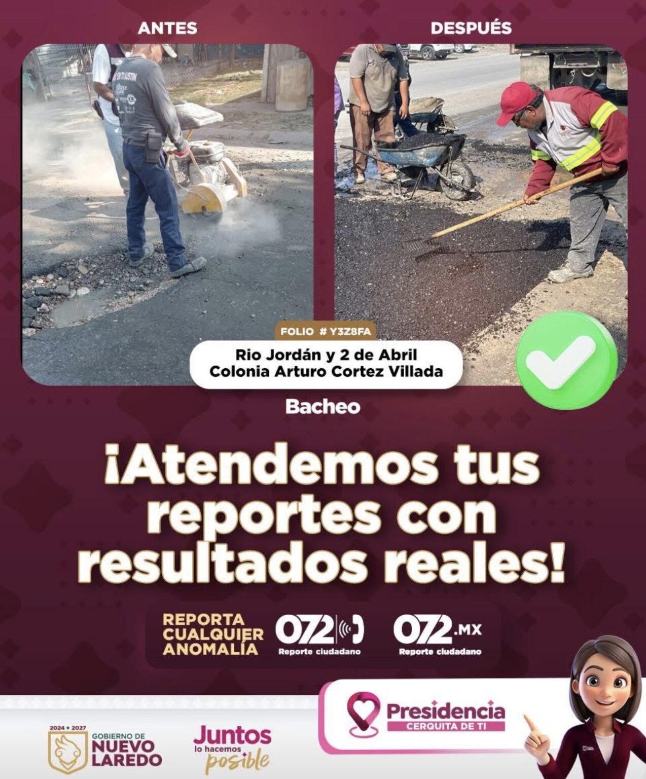 Atienden reportes para realizar trabajo de bacheo