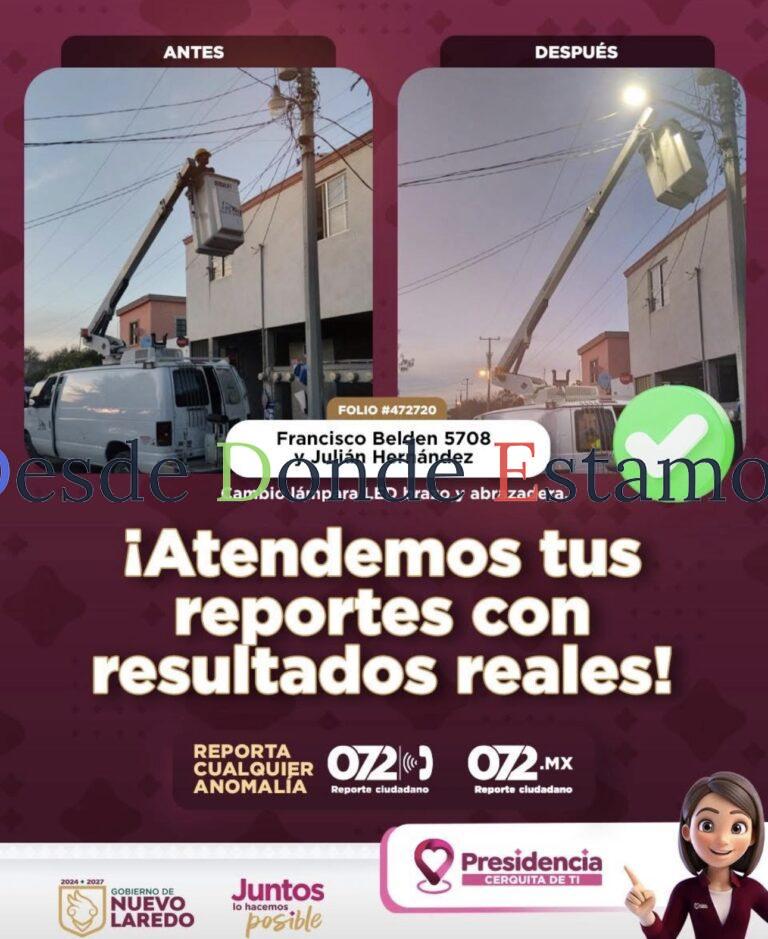 Atiende Servicios Públicos reporte para cambio de luminarias